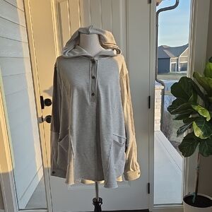 Gray Hooded Pullover with Pockets